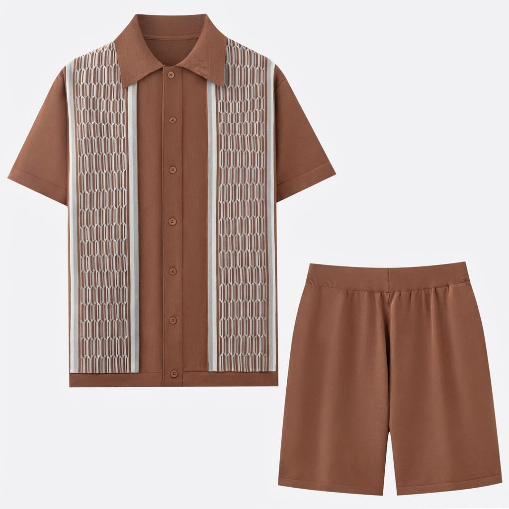 Men's Mosaic Knit Button-Down Outfit Set