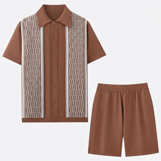 Men's Mosaic Knit Button-Down Outfit Set