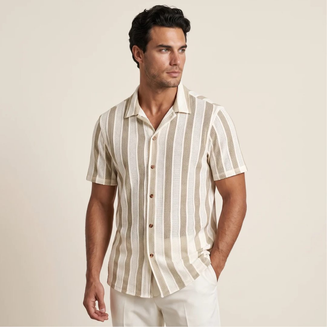 Men's Open Collar Stripe Shirt