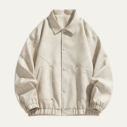 Men's PU Leather Bomber Jacket with Press Studs