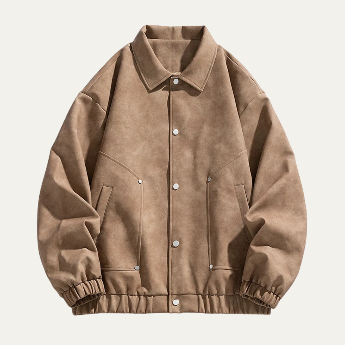 Men's PU Leather Bomber Jacket with Press Studs