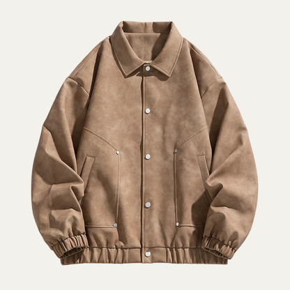 Men's PU Leather Bomber Jacket with Press Studs