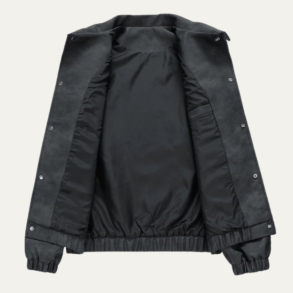 Men's PU Leather Bomber Jacket with Press Studs