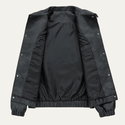 Men's PU Leather Bomber Jacket with Press Studs