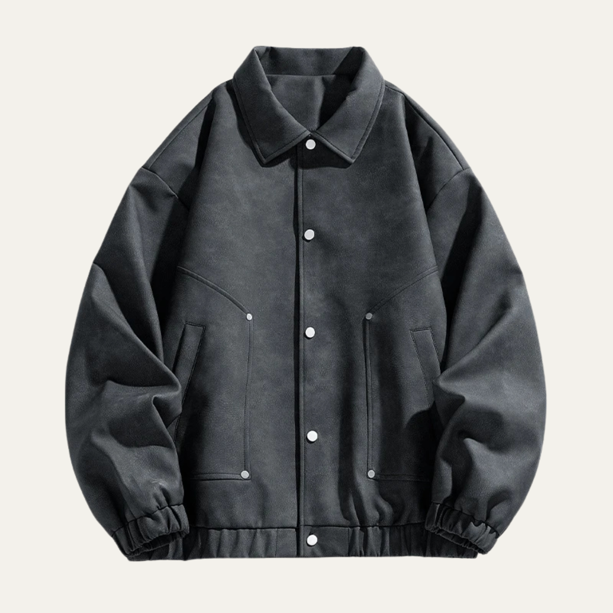 Men's PU Leather Bomber Jacket with Press Studs