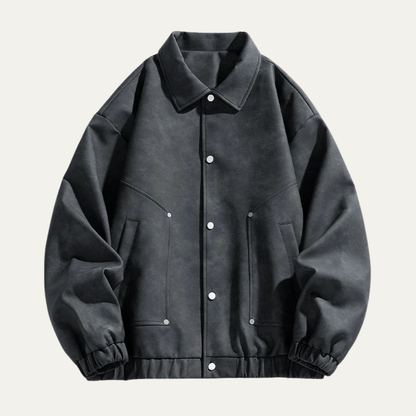 Men's PU Leather Bomber Jacket with Press Studs