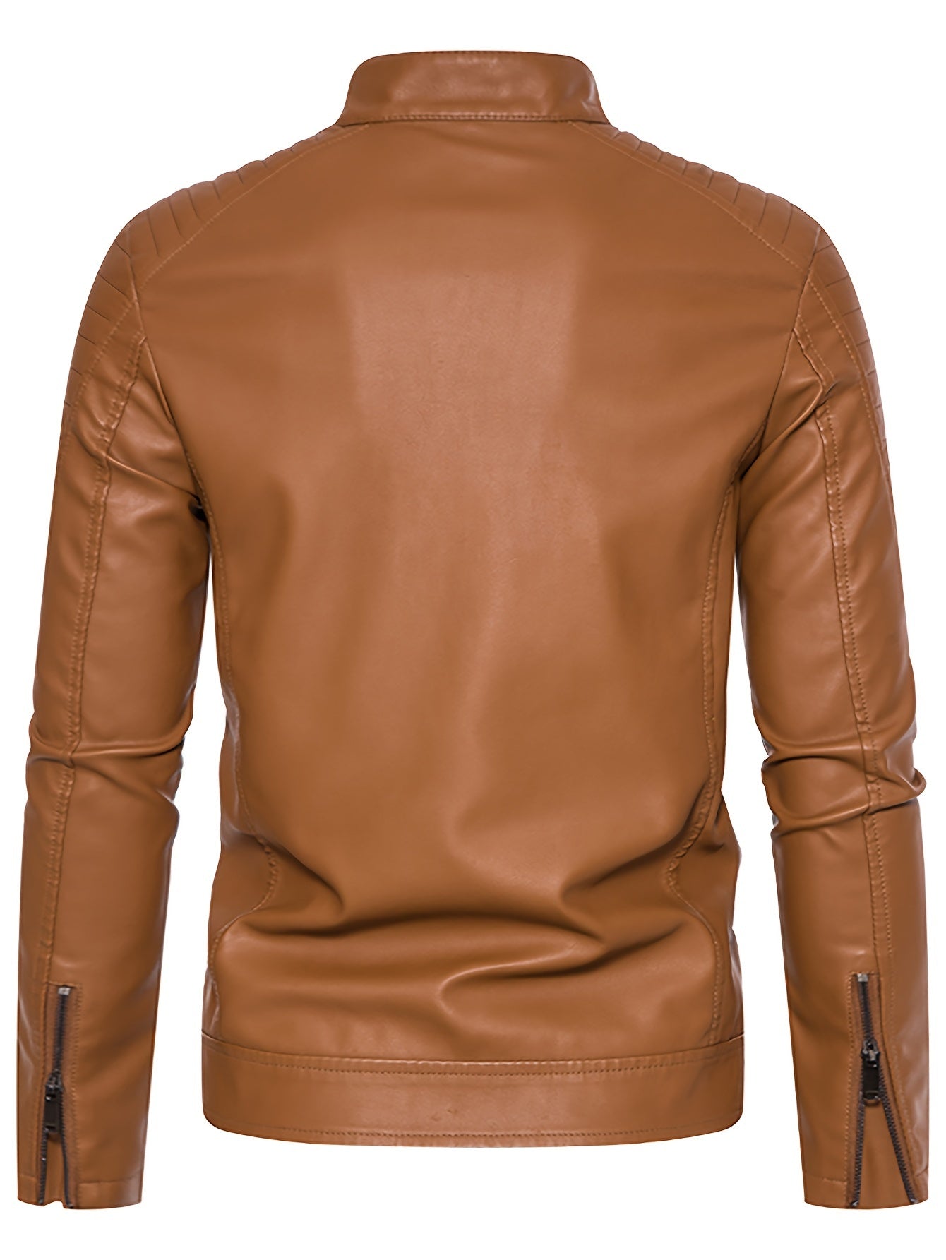 Men's PU Leather Jacket with Standing Collar