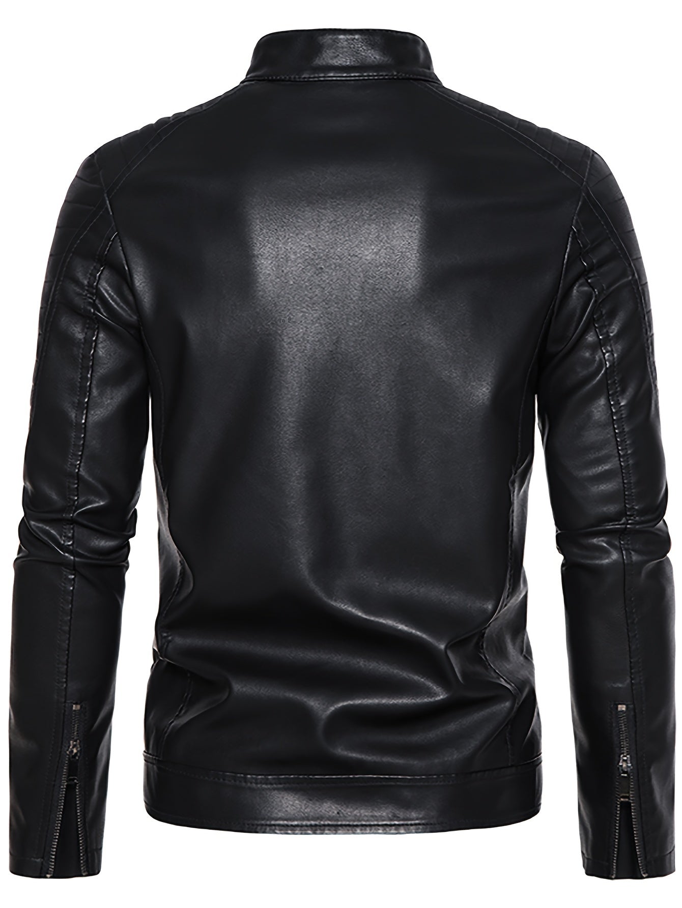 Men's PU Leather Jacket with Standing Collar