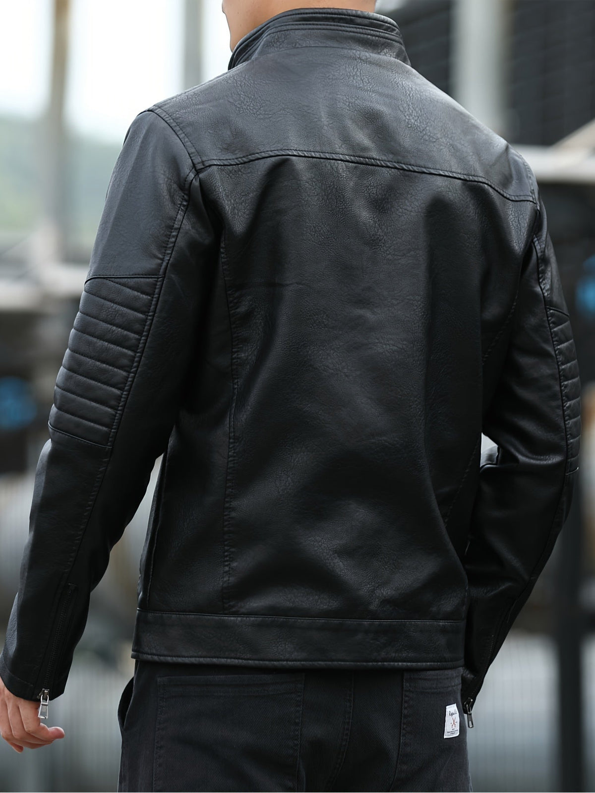 Men's PU Leather Jacket with Zip Pockets