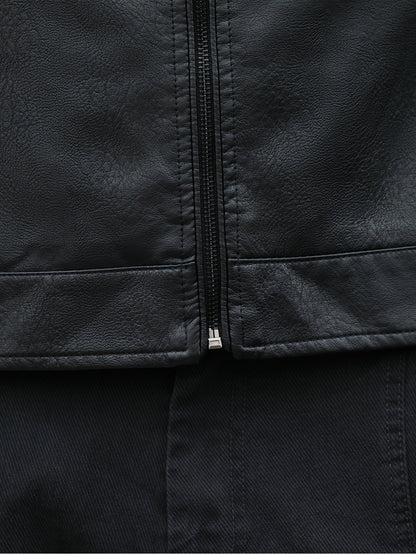 Men's PU Leather Jacket with Zip Pockets