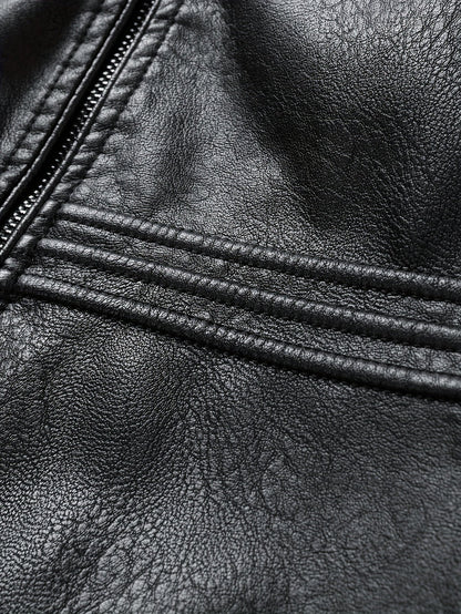 Men's PU Leather Jacket with Zip Pockets