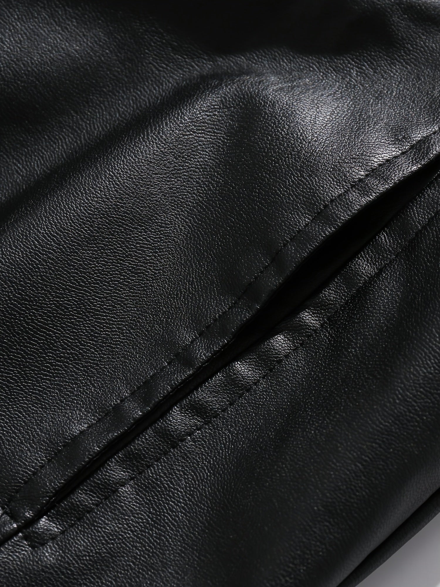 Men's PU Leather Jacket with Zipper and Lapel Collar