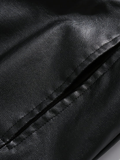 Men's PU Leather Jacket with Zipper and Lapel Collar