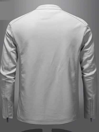 Men's PU Leather Motorcycle Jacket with Pockets