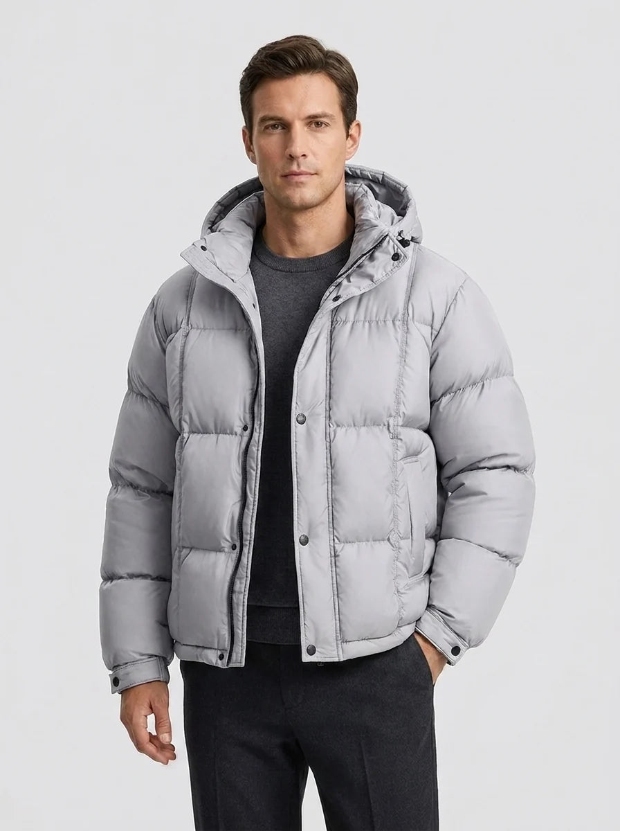 Men's Padded Down Jacket with Hood for Winter Warmth