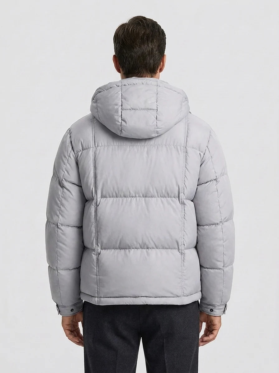 Men's Padded Down Jacket with Hood for Winter Warmth