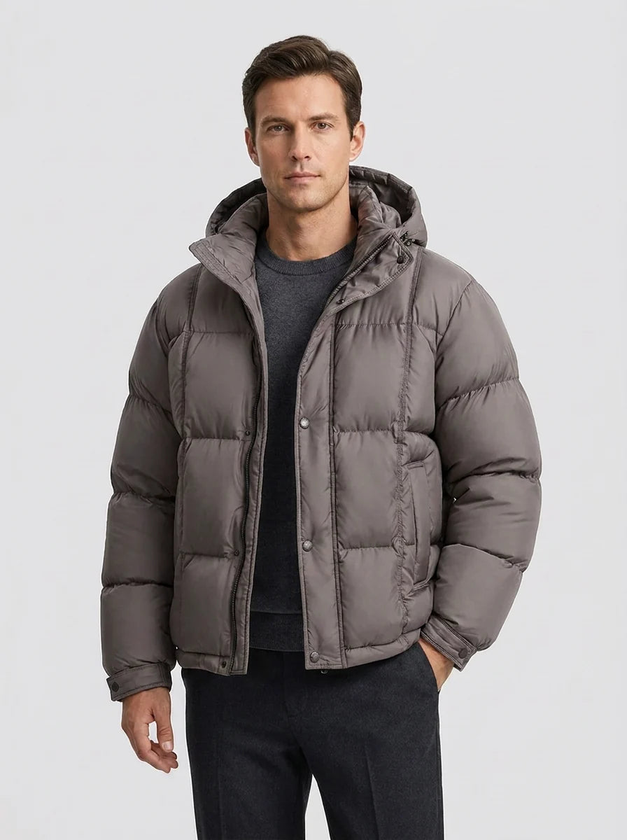 Men's Padded Down Jacket with Hood for Winter Warmth