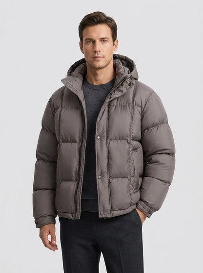 Men's Padded Down Jacket with Hood for Winter Warmth