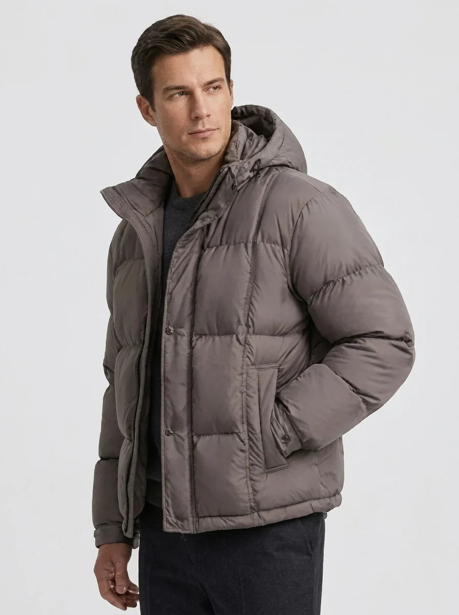 Men's Padded Down Jacket with Hood for Winter Warmth