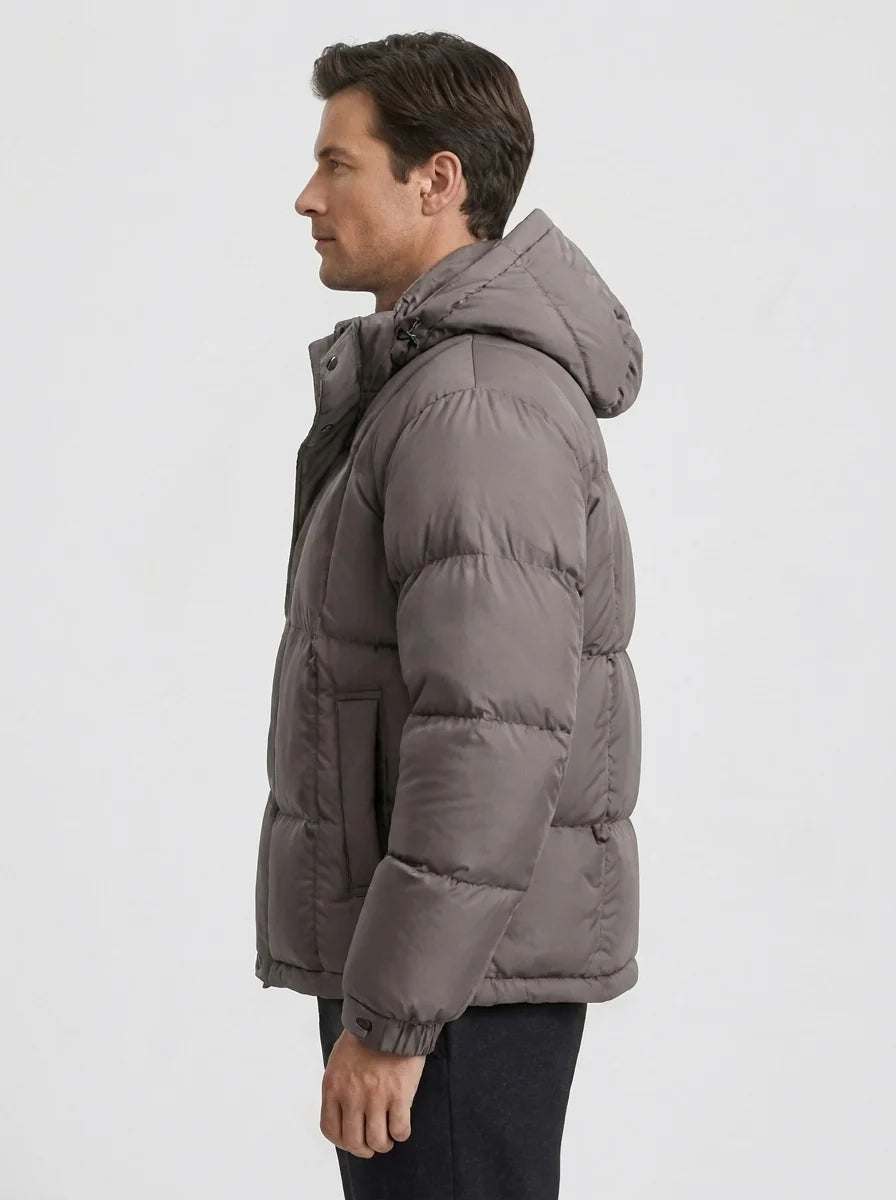 Men's Padded Down Jacket with Hood for Winter Warmth