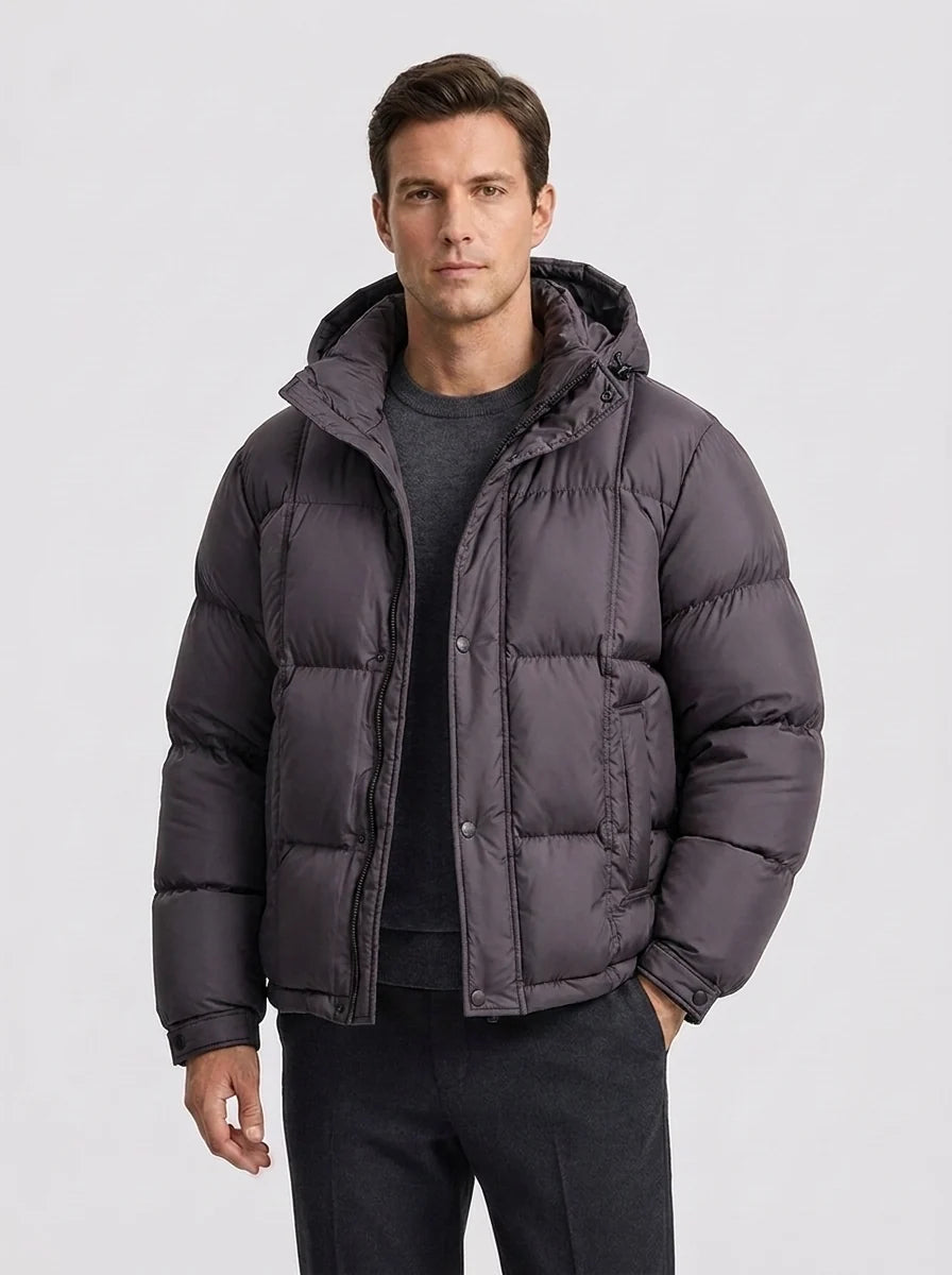Men's Padded Down Jacket with Hood for Winter Warmth