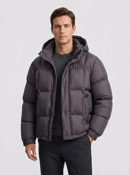 Men's Padded Down Jacket with Hood for Winter Warmth