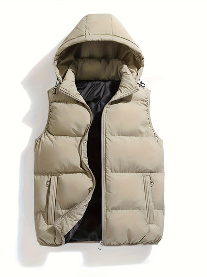 Men's Padded Vest with Stand-Up Collar and Hood