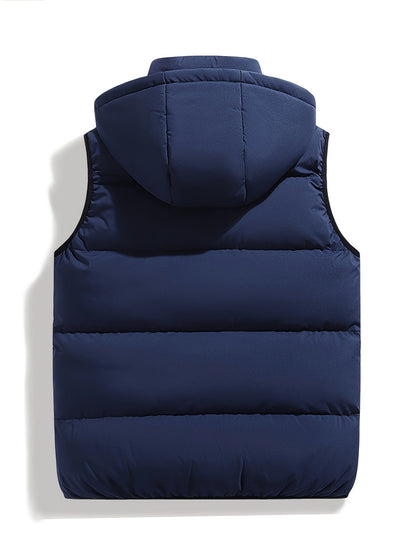 Men's Padded Vest with Stand-Up Collar and Hood