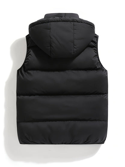 Men's Padded Vest with Stand-Up Collar and Hood