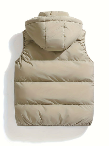 Men's Padded Vest with Stand-Up Collar and Hood