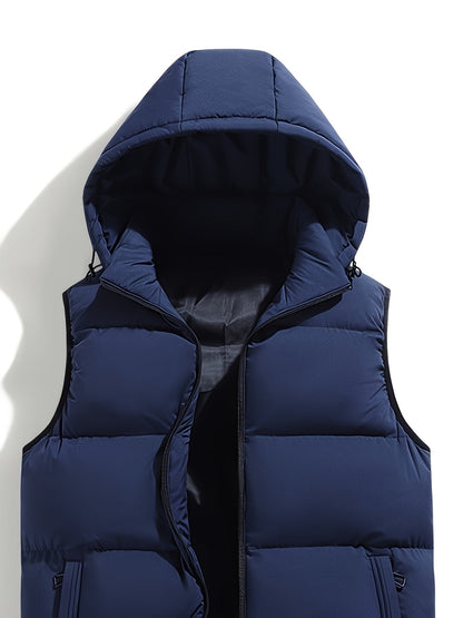 Men's Padded Vest with Stand-Up Collar and Hood