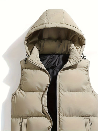 Men's Padded Vest with Stand-Up Collar and Hood