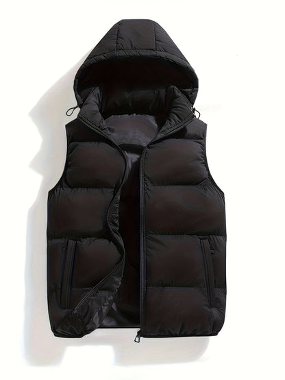 Men's Padded Vest with Stand-Up Collar and Hood