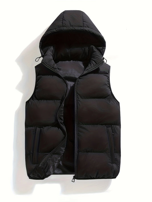 Men's Padded Vest with Stand-Up Collar and Hood