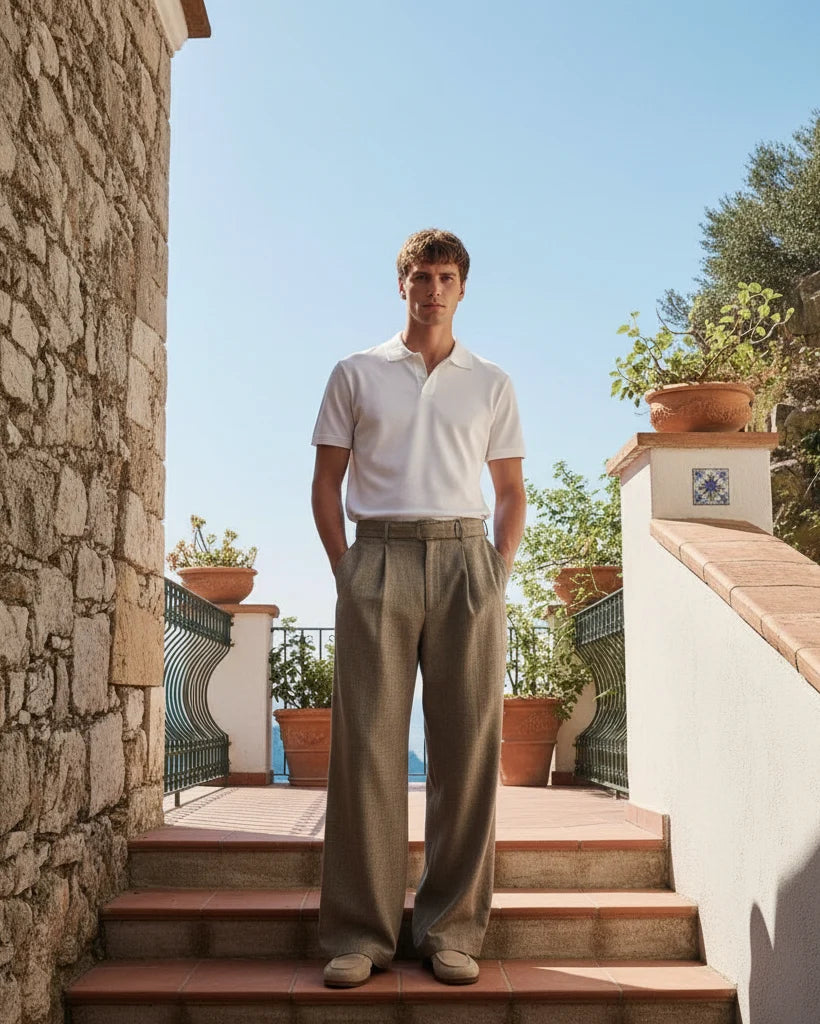 Men's Pleated High-Waist Trousers