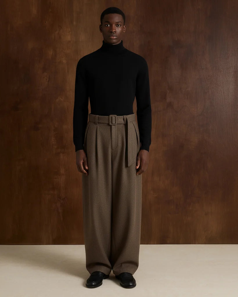 Men's Pleated High-Waist Trousers