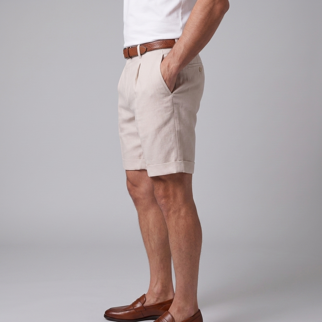Men's Pleated Turn-Up Shorts for Smart-Casual Style