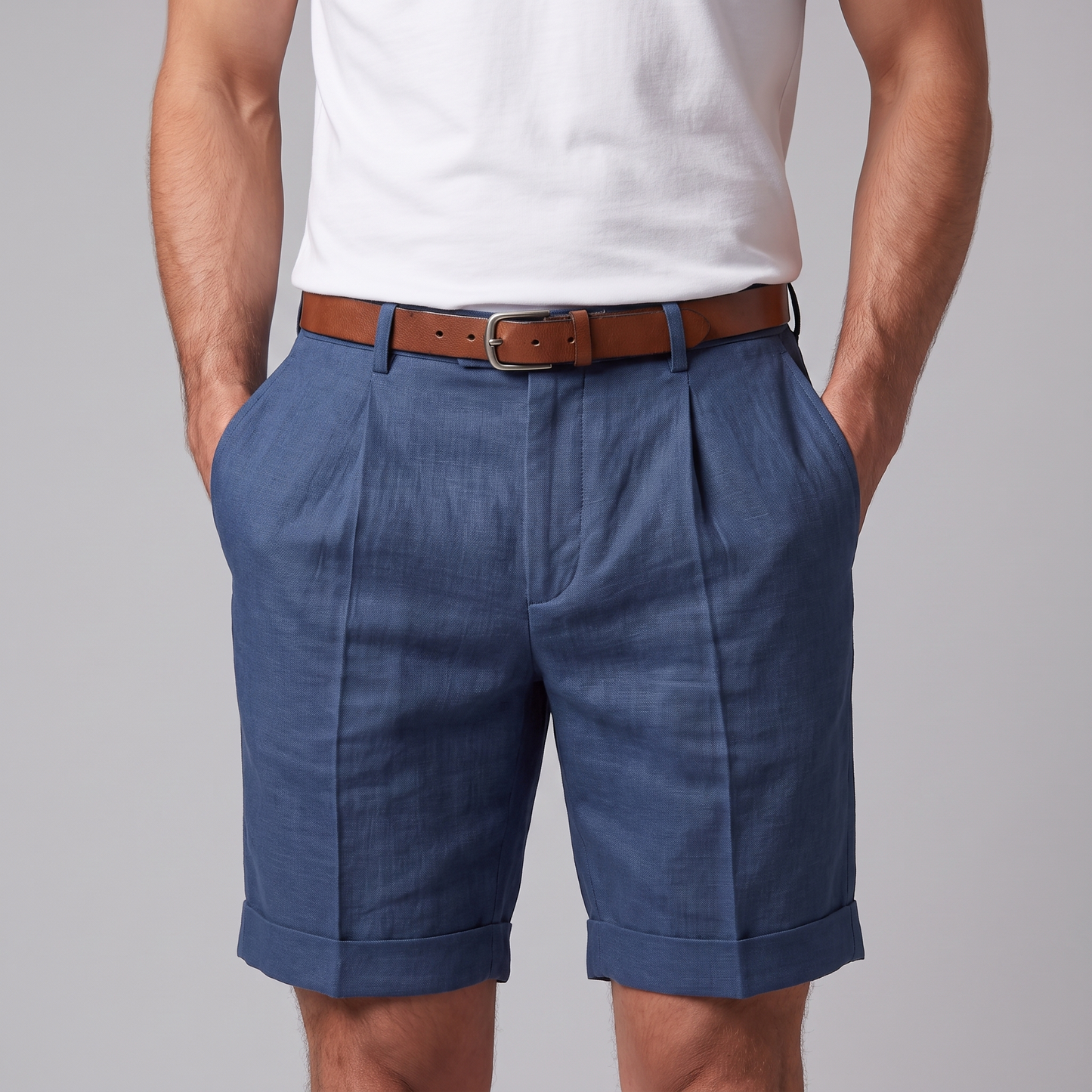 Men's Pleated Turn-Up Shorts for Smart-Casual Style