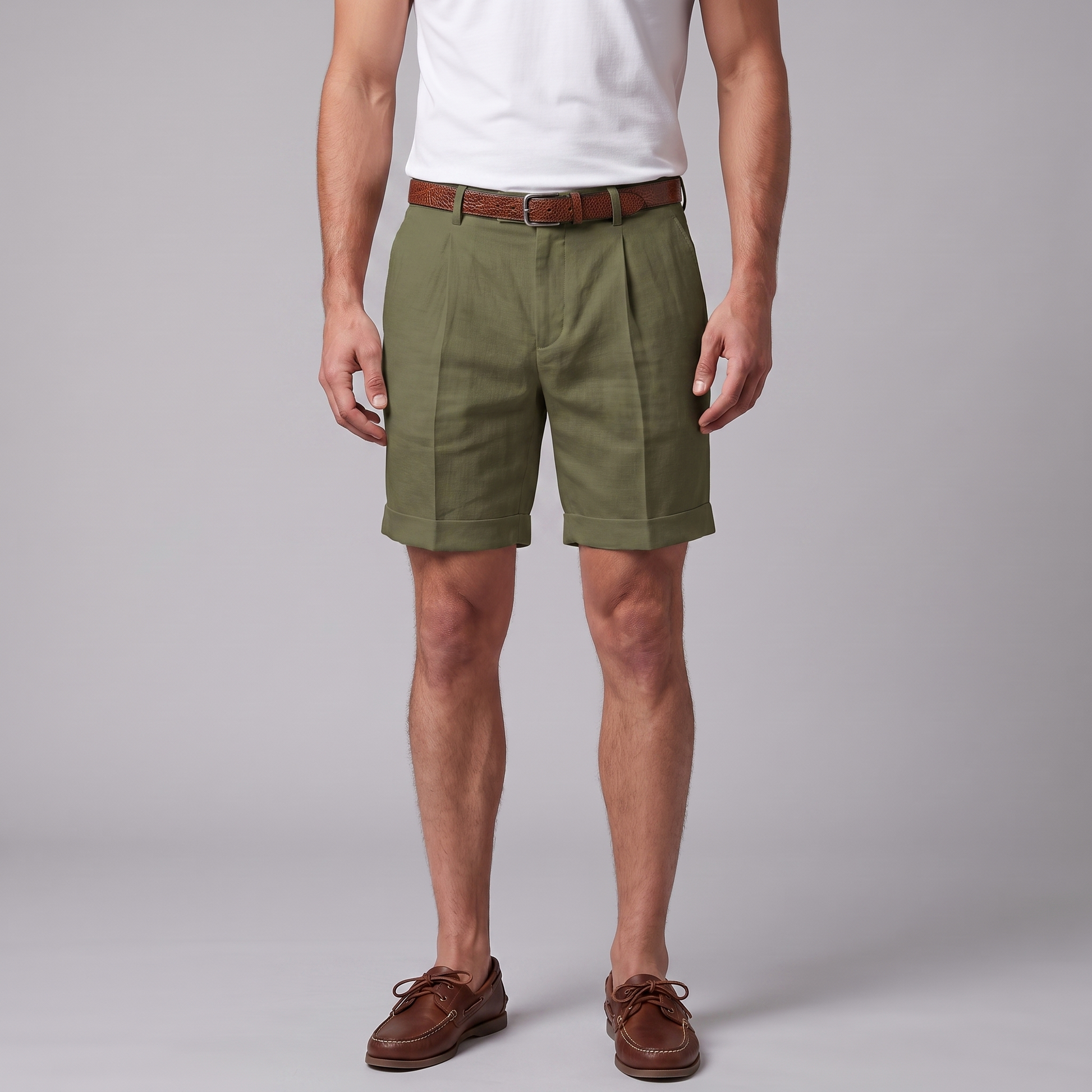 Men's Pleated Turn-Up Shorts for Smart-Casual Style