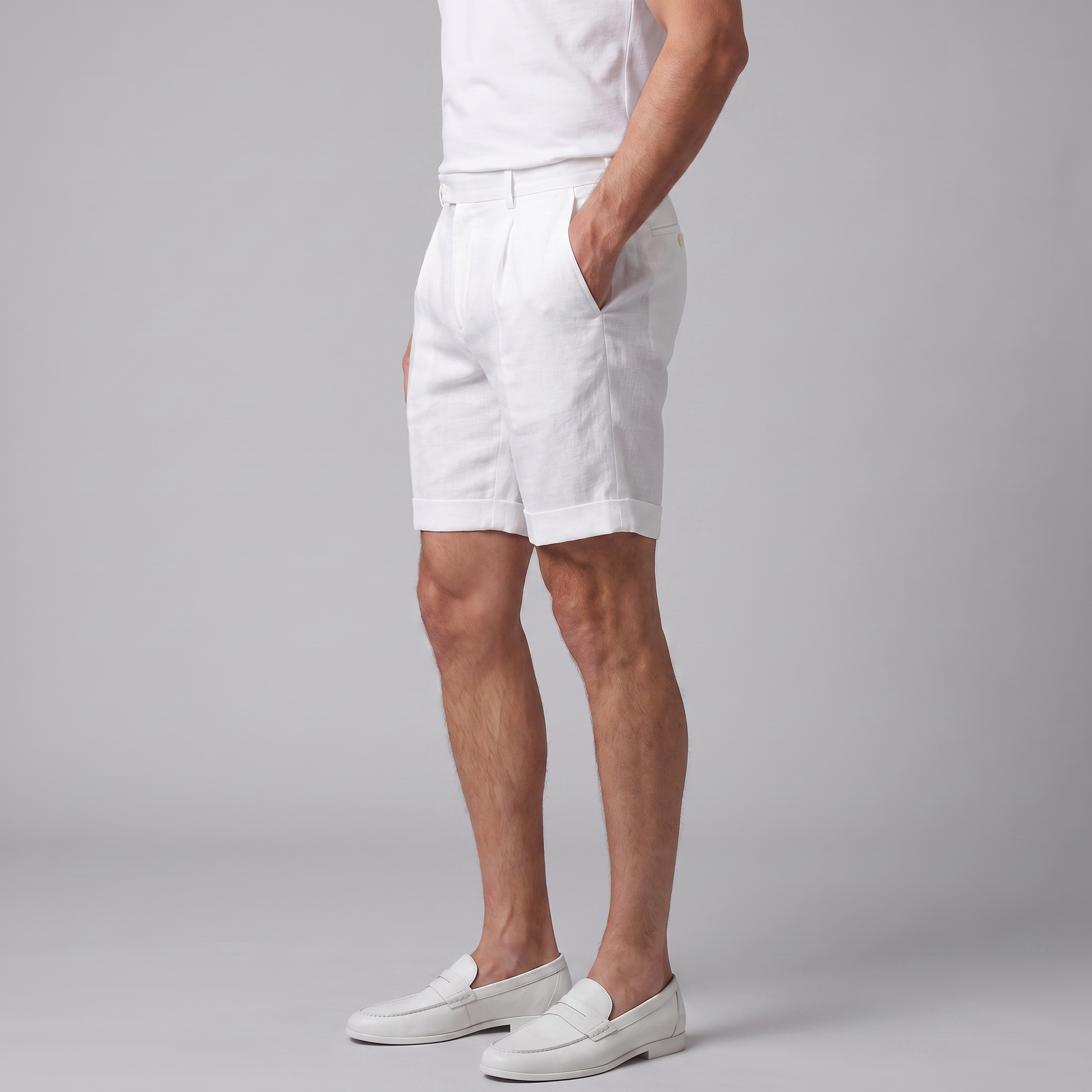 Men's Pleated Turn-Up Shorts for Smart-Casual Style