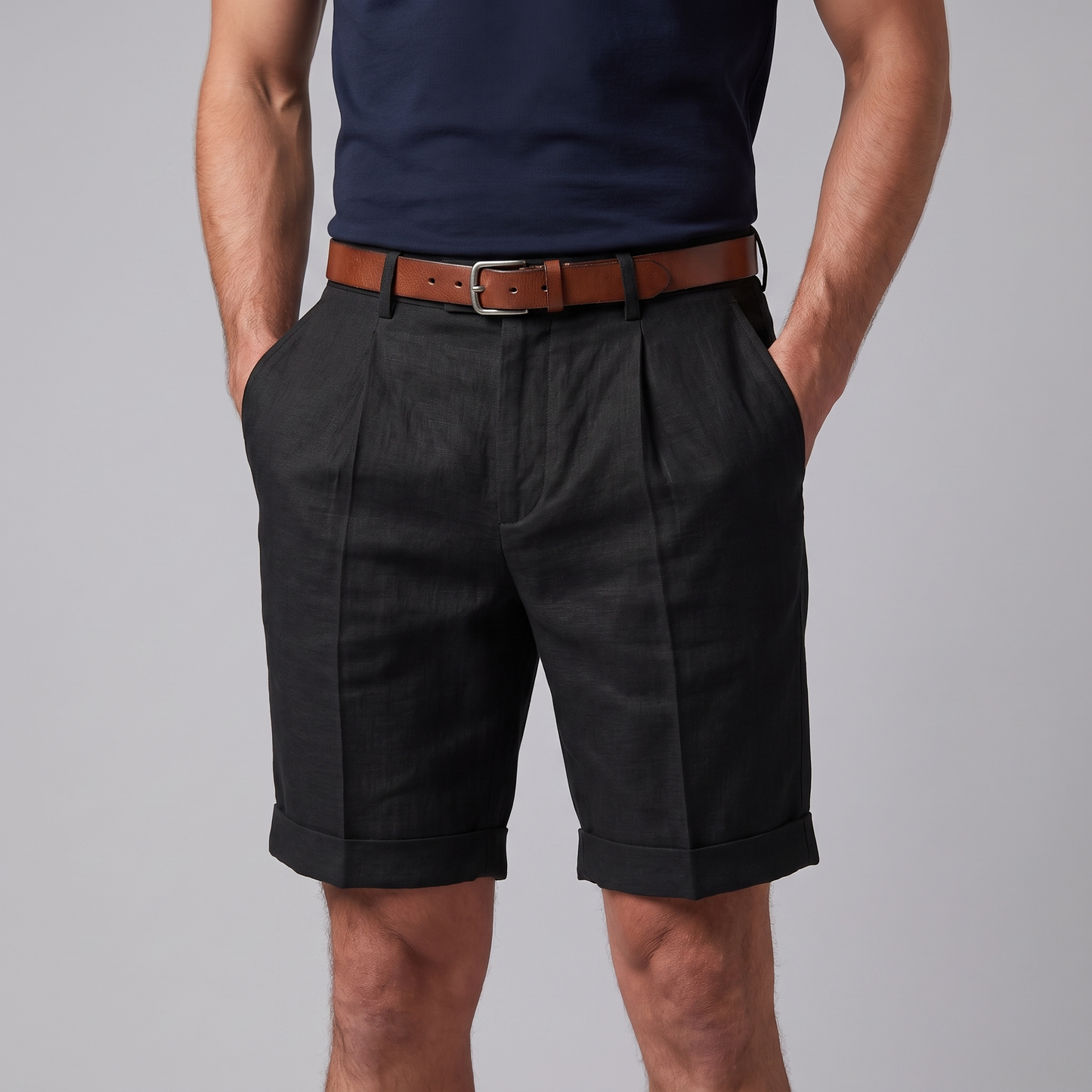 Men's Pleated Turn-Up Shorts for Smart-Casual Style