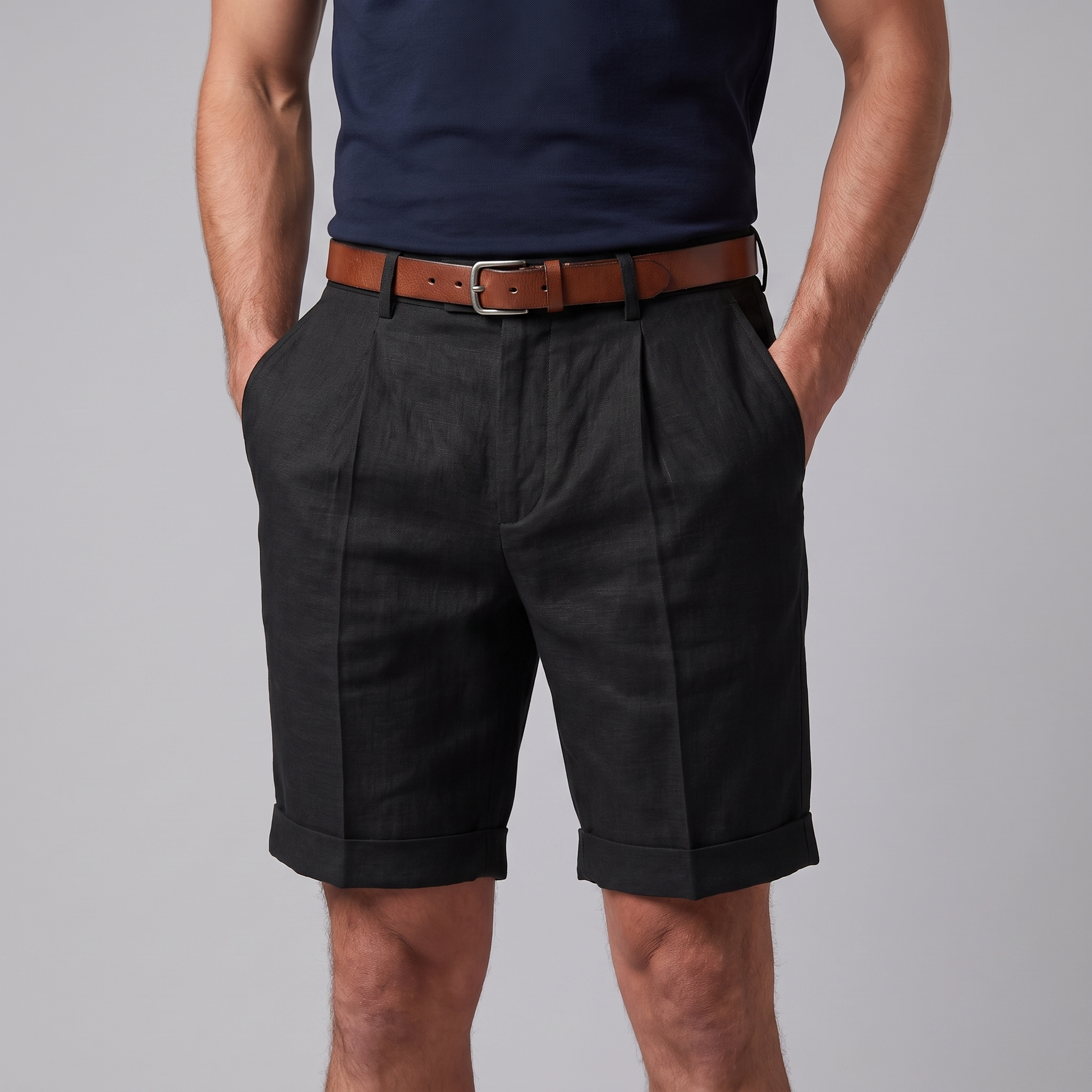 Men's Pleated Turn-Up Shorts for Smart-Casual Style
