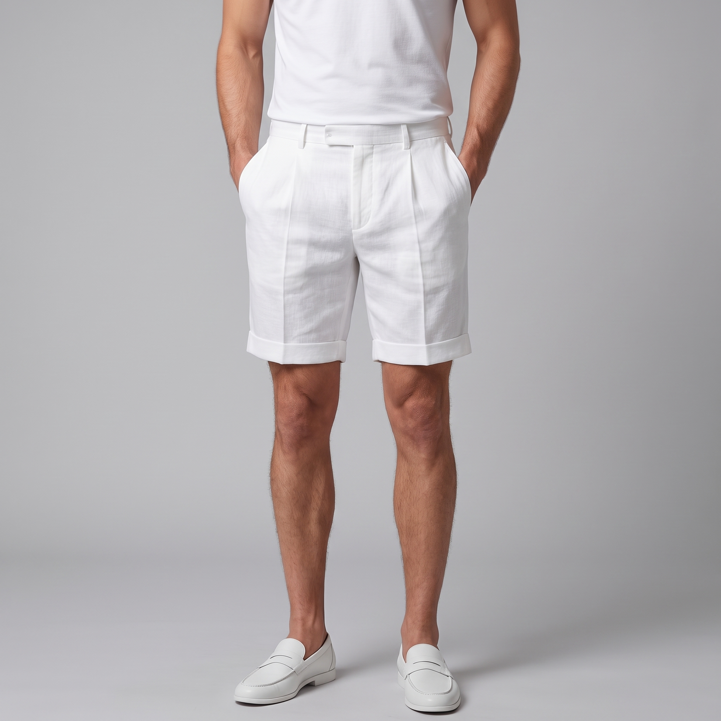 Men's Pleated Turn-Up Shorts for Smart-Casual Style