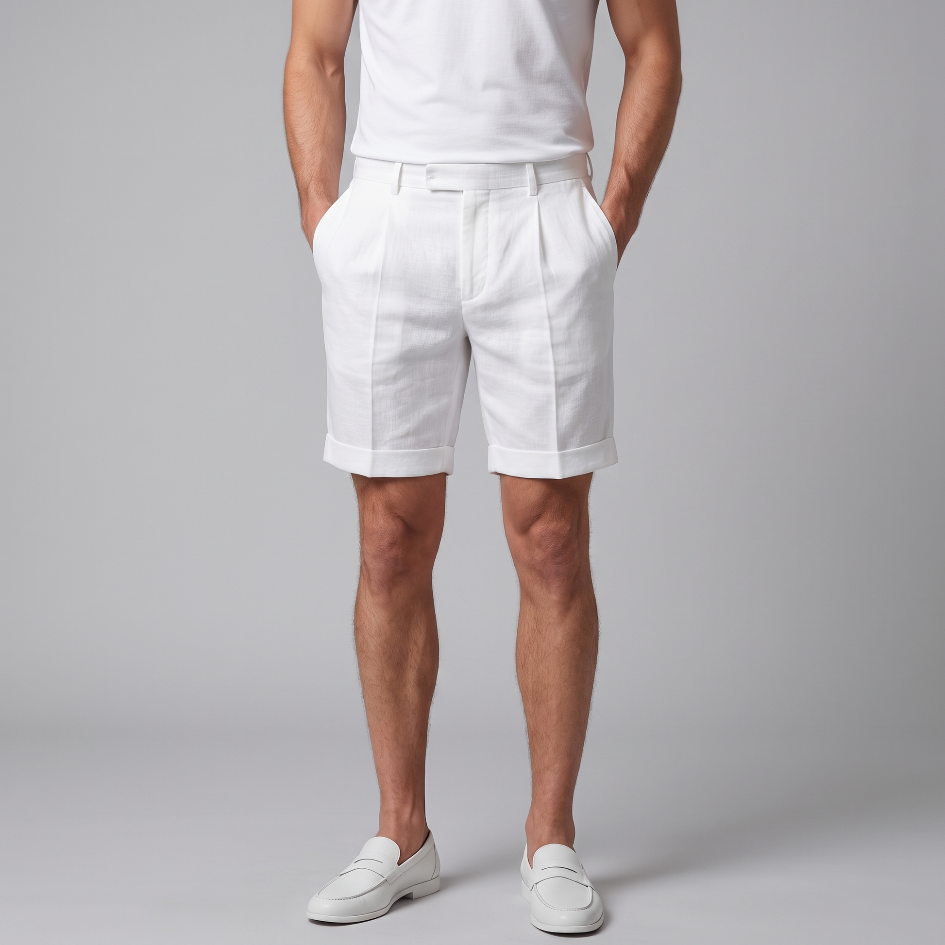 Men's Pleated Turn-Up Shorts for Smart-Casual Style