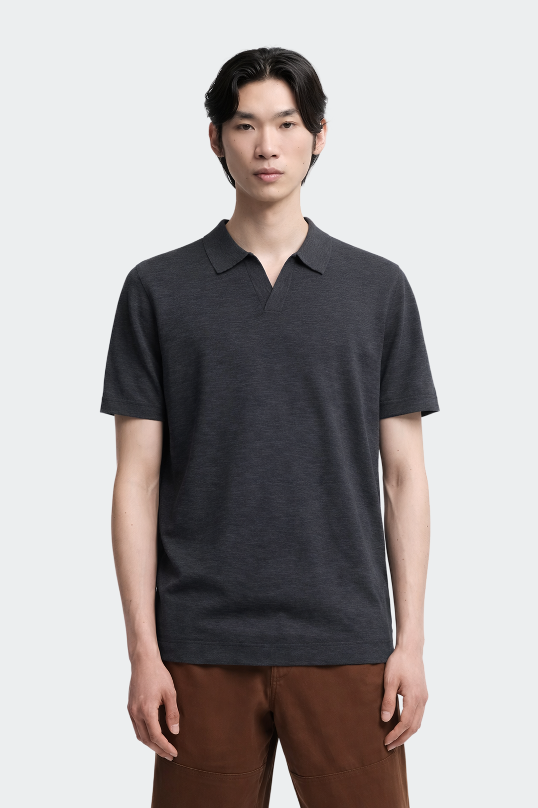 Men's Polo Shirt with Open Collar Design in Linen Blend