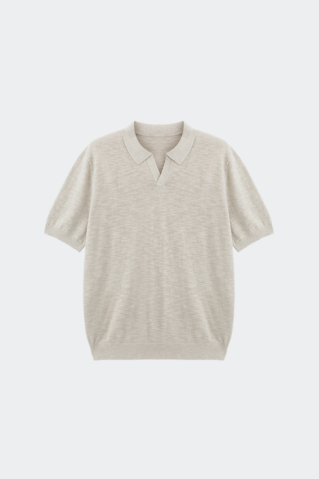 Men's Polo Shirt with Open Collar Design in Linen Blend