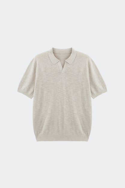 Men's Polo Shirt with Open Collar Design in Linen Blend