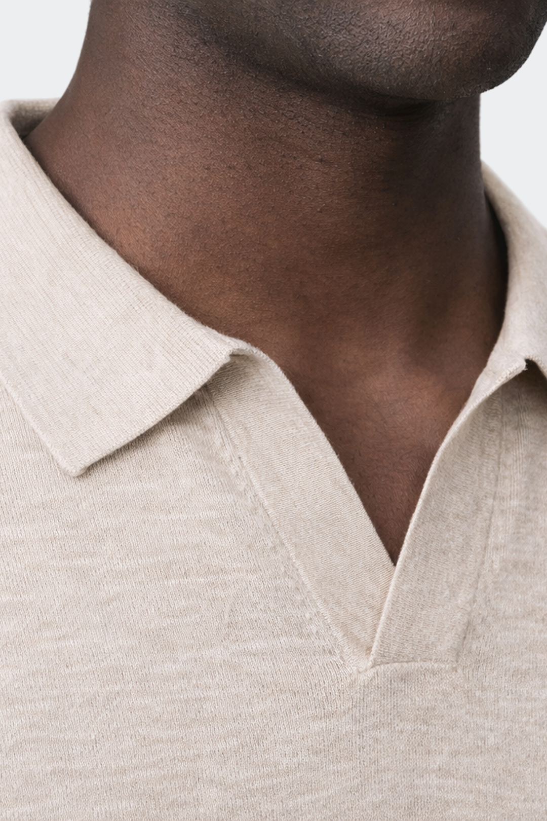 Men's Polo Shirt with Open Collar Design in Linen Blend