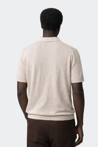 Men's Polo Shirt with Open Collar Design in Linen Blend