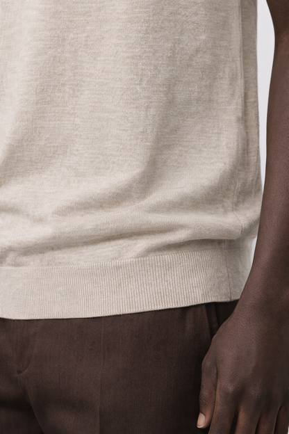 Men's Polo Shirt with Open Collar Design in Linen Blend
